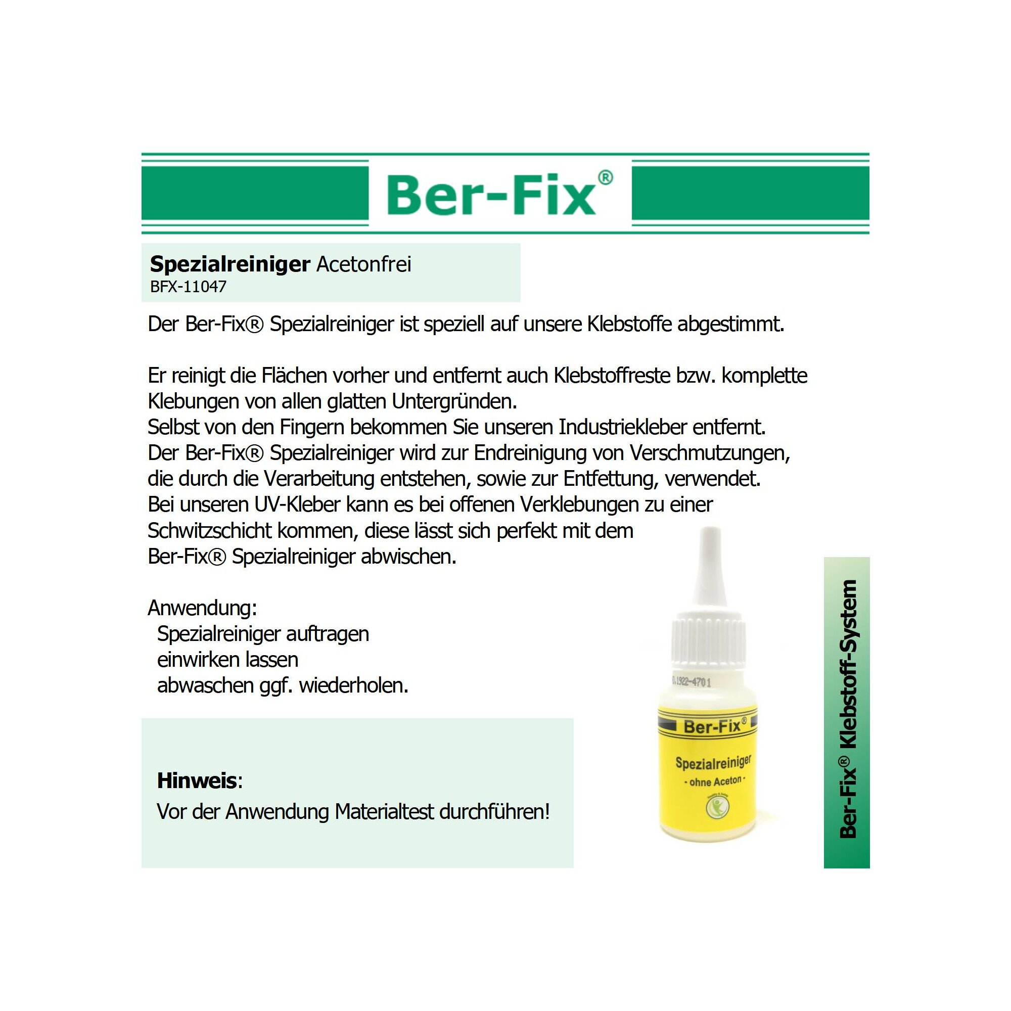 Ber-Fix® Spezialreiniger Acetonfrei – Schonende Reinigung & Entfettung für empfindliche Oberflächen | Ideal für Kunststoff, Metall & Glas