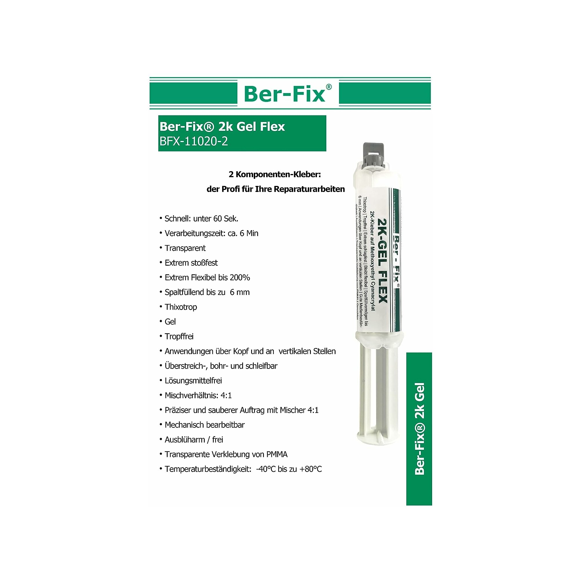 Ber-Fix® 2K-Gel 10g – Präziser & Schneller 2-Komponenten-Kleber für Kunststoff, Metall & Glas | Ideal für Feine Reparaturen