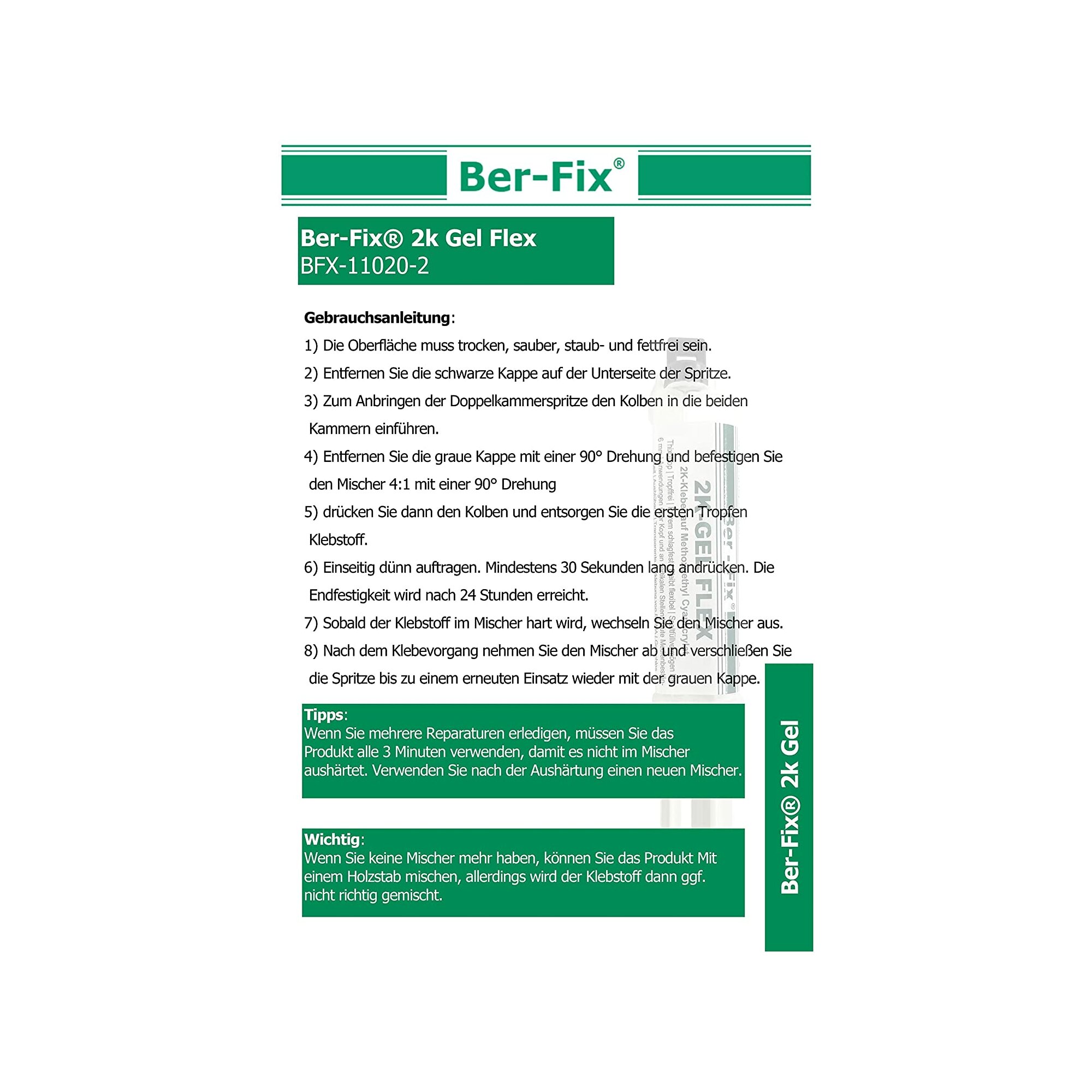 Ber-Fix® 2K-Gel 10g – Präziser & Schneller 2-Komponenten-Kleber für Kunststoff, Metall & Glas | Ideal für Feine Reparaturen