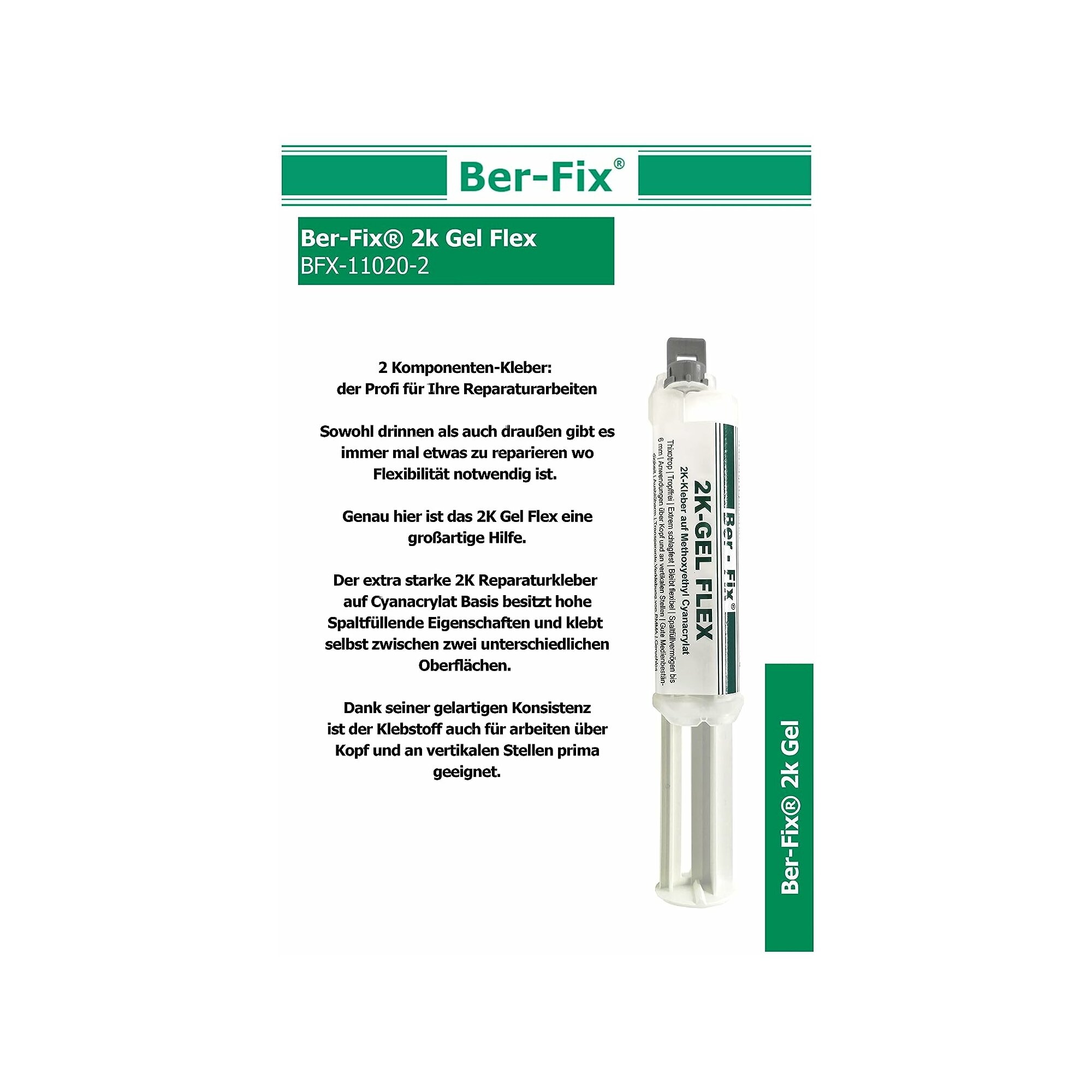 Ber-Fix® 2K-Gel 10g – Präziser & Schneller 2-Komponenten-Kleber für Kunststoff, Metall & Glas | Ideal für Feine Reparaturen