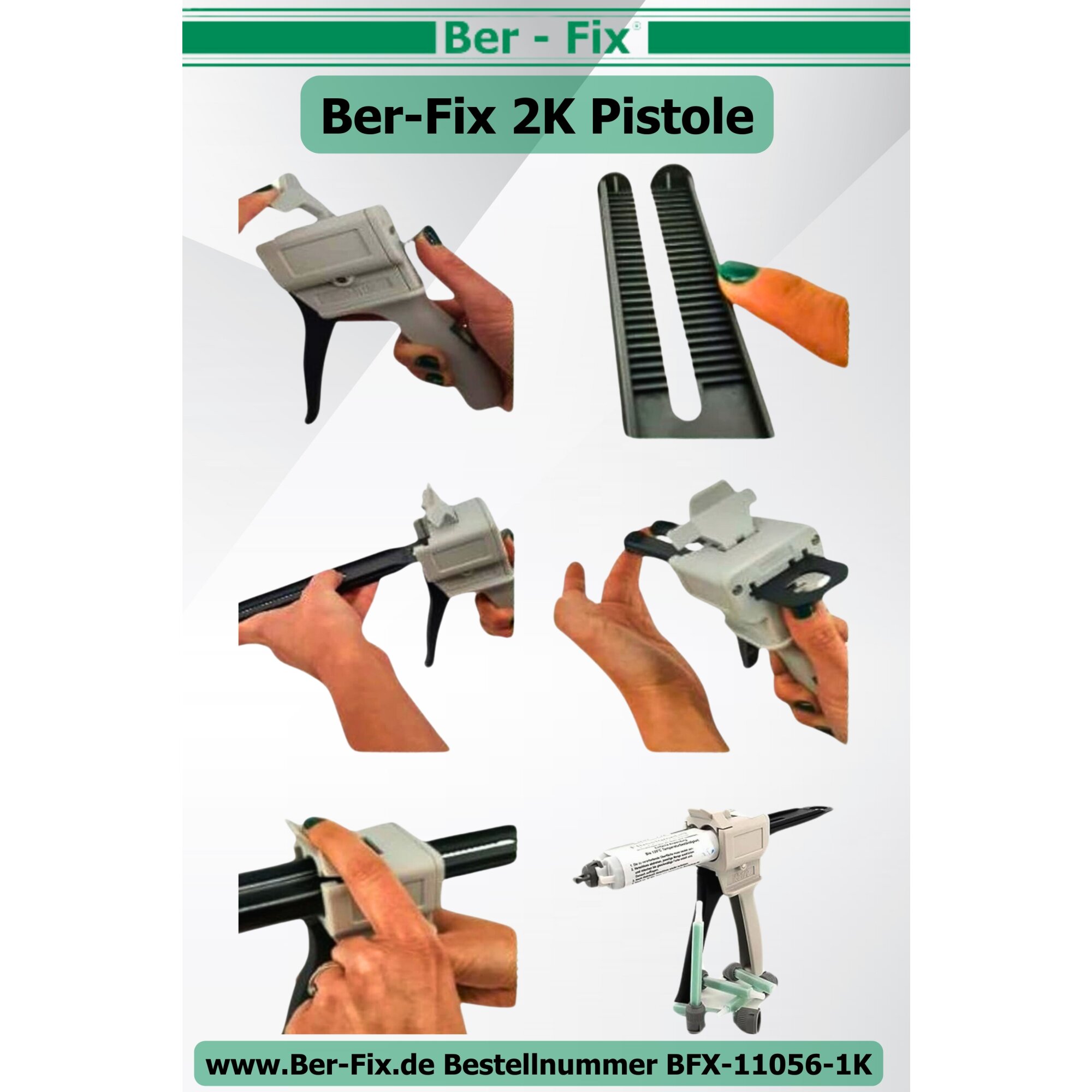 Ber-Fix® 2K-Hochleistungskleber 50g 30 Min. + 10 Extra Spitzen + Pistole