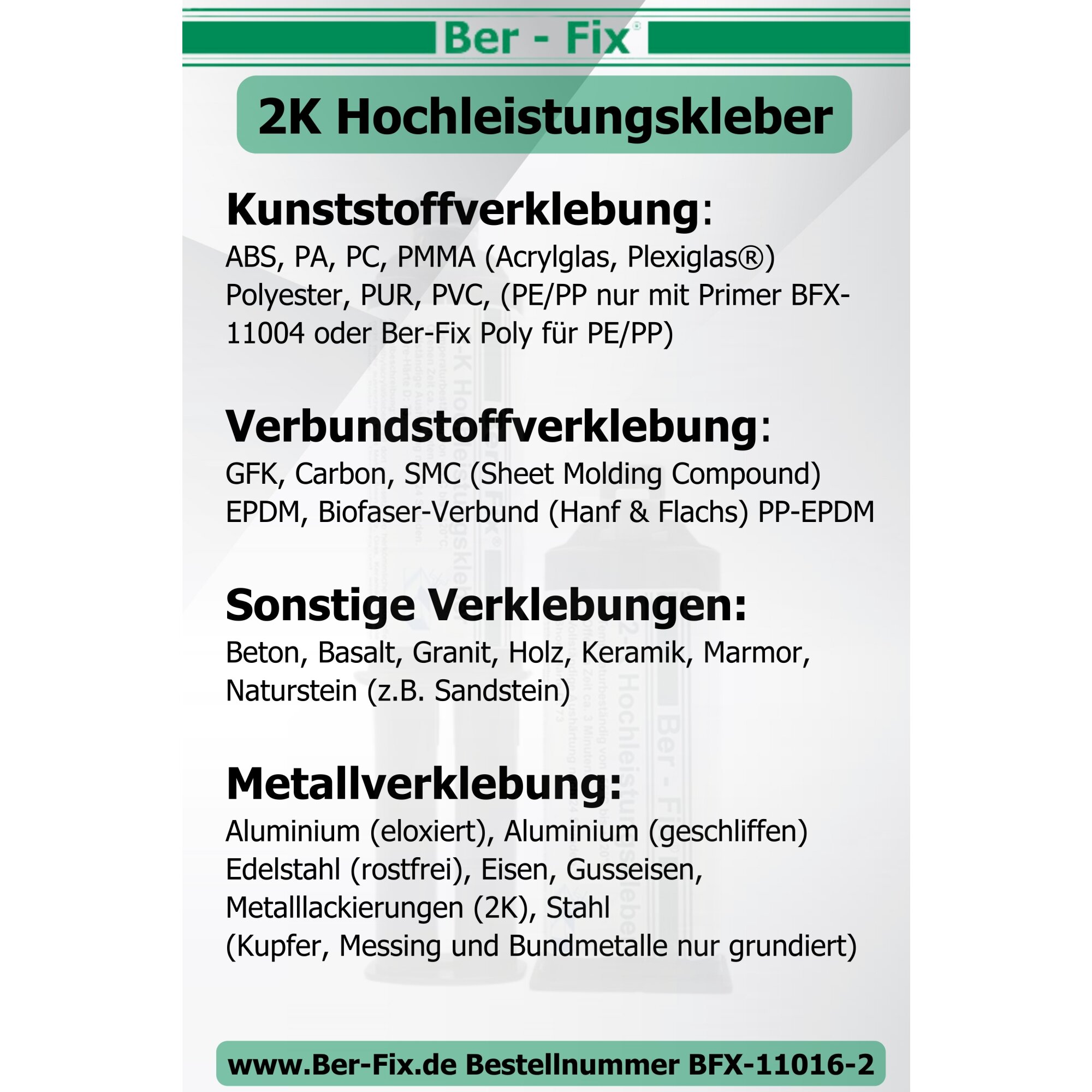 Ber-Fix® 2K-Hochleistungskleber 50g 30 Min. + 10 Extra Spitzen + Pistole