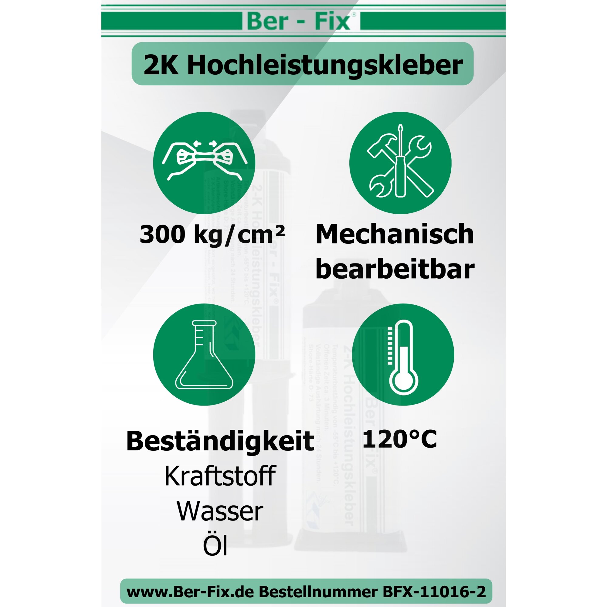 Ber-Fix® 2K-Hochleistungskleber 50g 30 Min. + 10 Extra Spitzen + Pistole