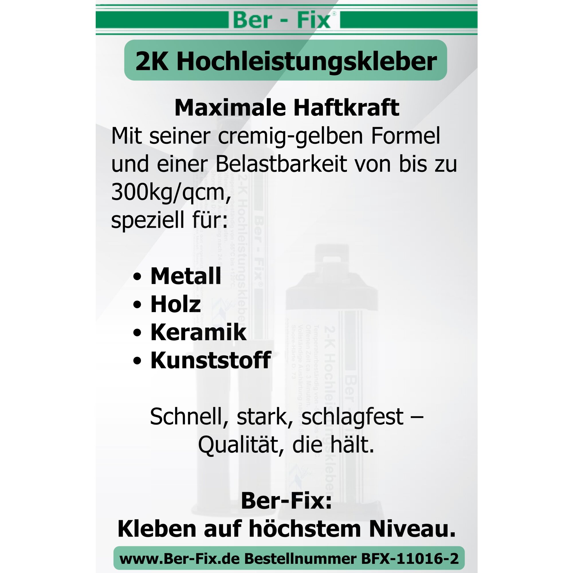 Ber-Fix® 2K-Hochleistungskleber 50g 30 Min. + 10 Extra Spitzen + Pistole