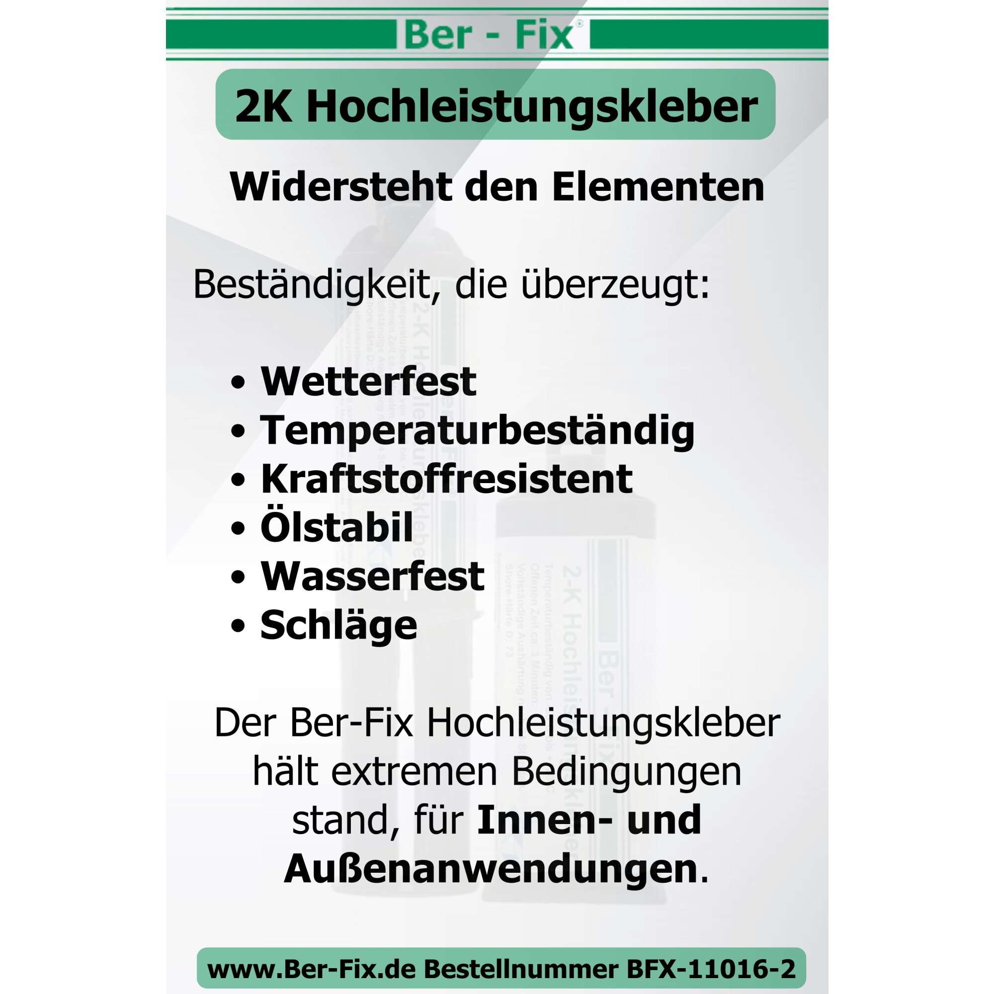 Ber-Fix® 2K-Hochleistungskleber 50g 30 Min. + 10 Extra Spitzen + Pistole