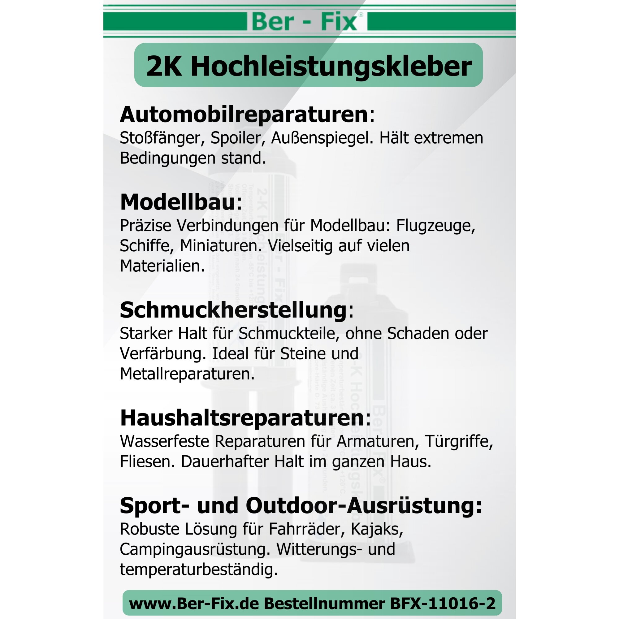 Ber-Fix® 2K-Hochleistungskleber 50g 30 Min. + 10 Extra Spitzen + Pistole