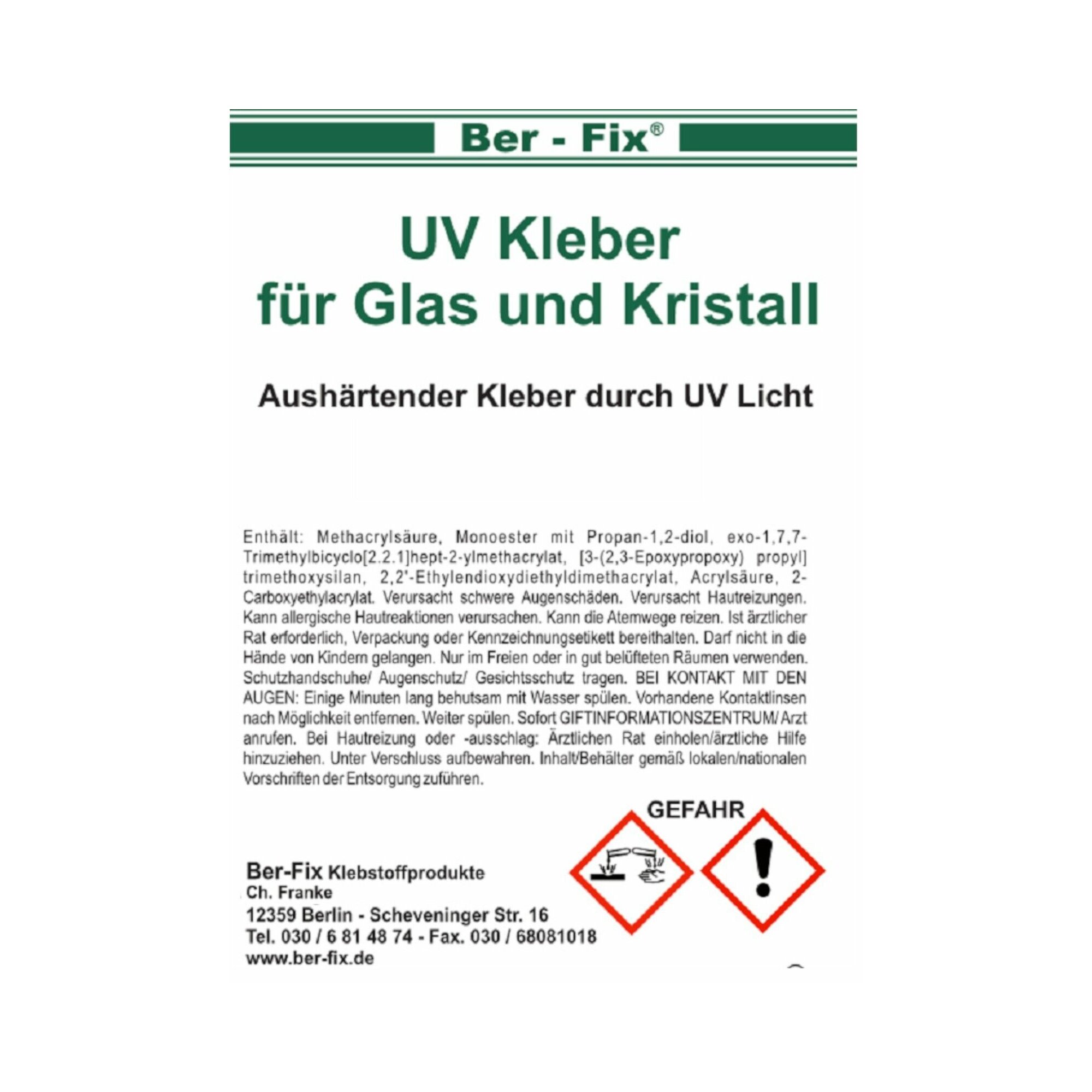 Ber-Fix UV Kleber zum Kennen lernen im Set 3x 10g zum Kleben von Glas mit Metall + UV Lampe klein