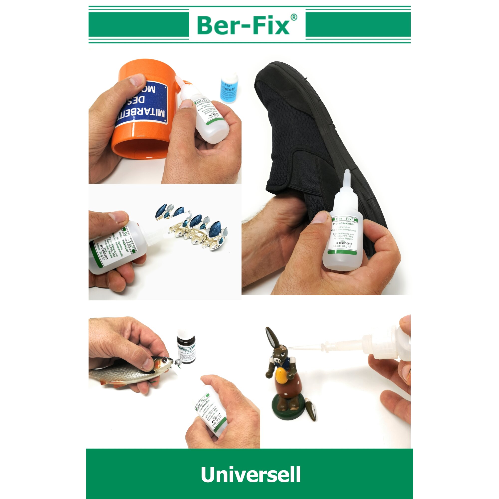 Ber-Fix® Koffer – Komplett-Set mit Industriekleber, Füllstoff, Primer, Beschleuniger, Epoxidkitt, UV-Kleber & Entferner | Alles für professionelle Anwendungen