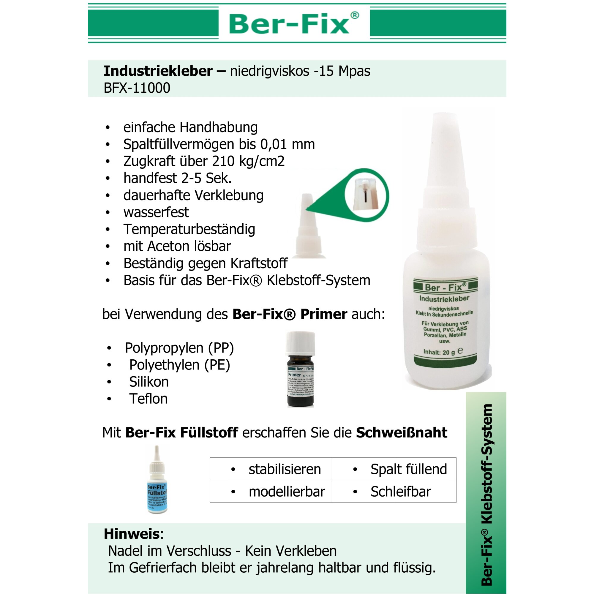 Ber-Fix® Koffer – Komplett-Set mit Industriekleber, Füllstoff, Primer, Beschleuniger, Epoxidkitt, UV-Kleber & Entferner | Alles für professionelle Anwendungen