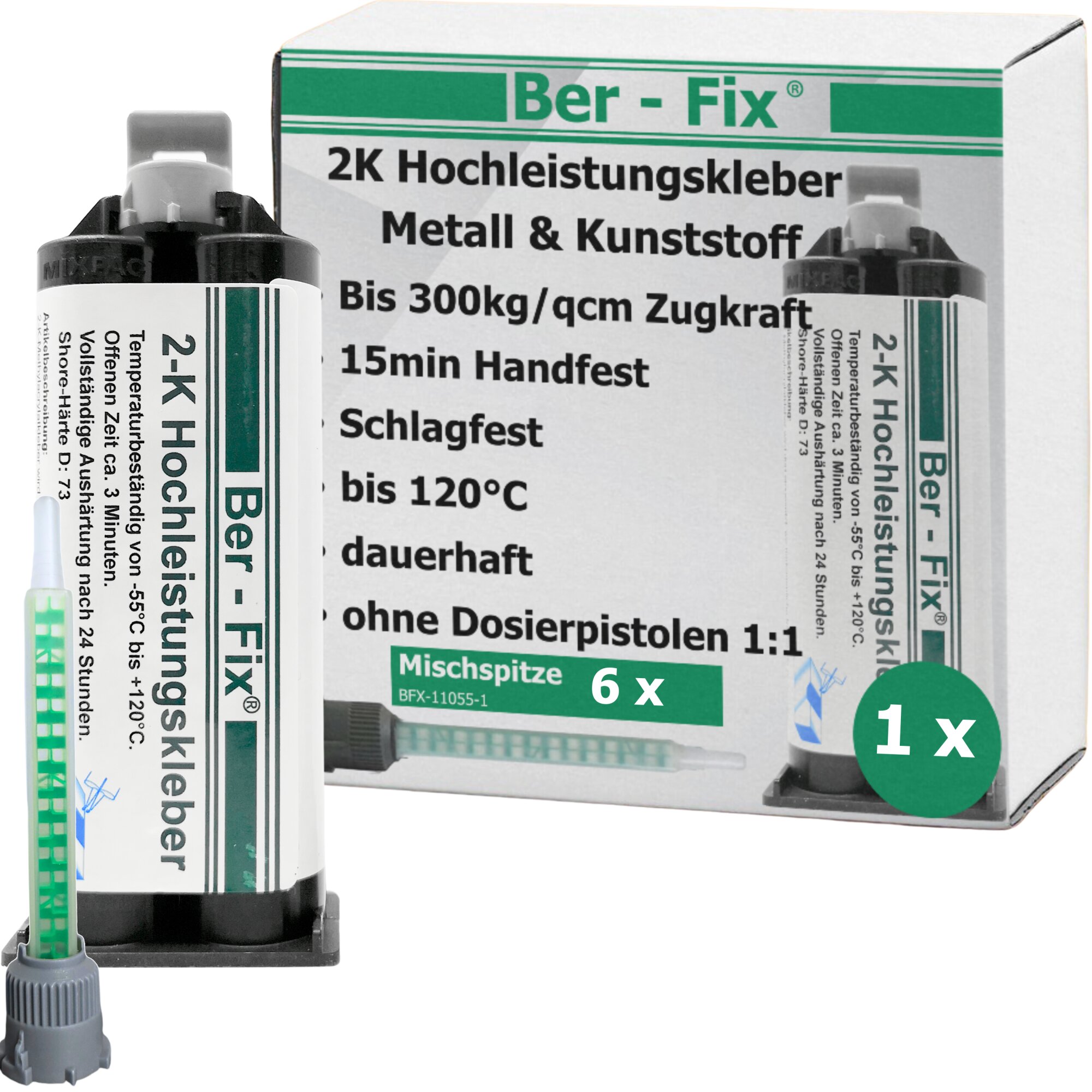 Ber-Fix® 2K-Hochleistungskleber 50g 3 Min. + 5 Extra...