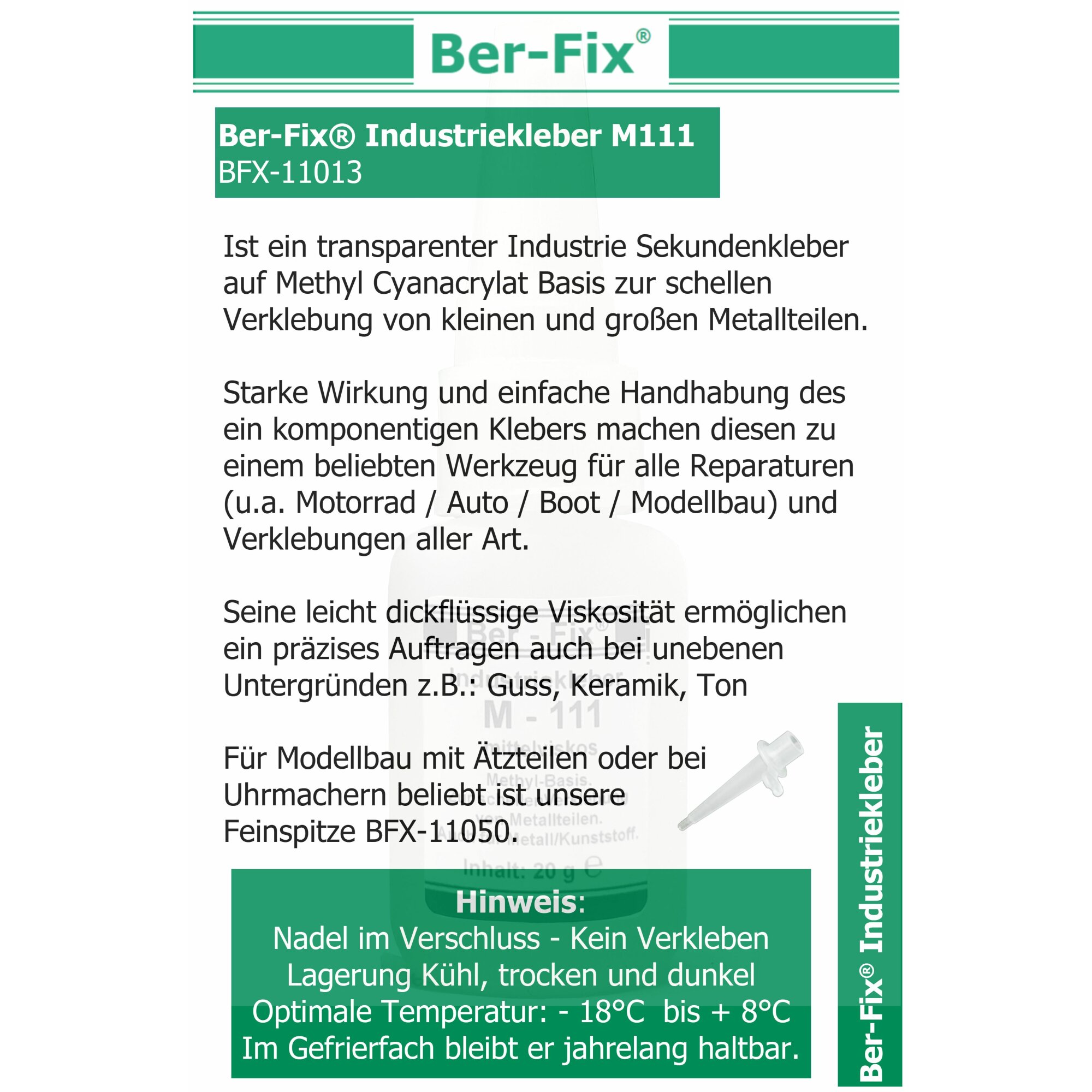 Ber-Fix® Industriekleber M111 – Speziell für Gummi & Metall – Schnellhärtend, Hohe Haftkraft, Vielseitig Einsetzbar, Temperaturbeständig von -60°C bis +80°C