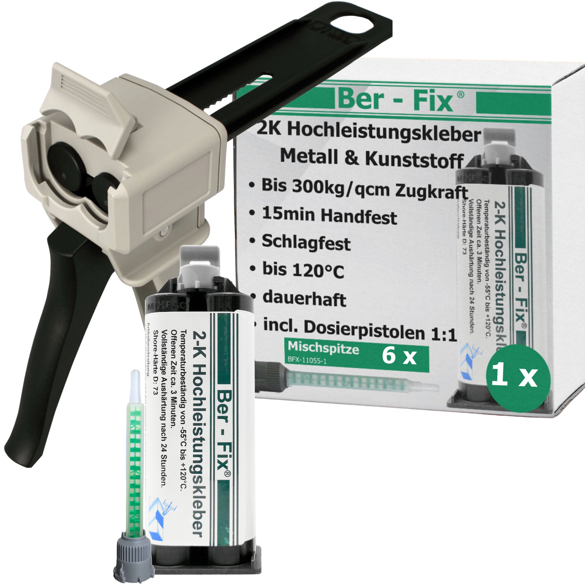 Ber-Fix® 2K-Hochleistungskleber 50g 3 Min. + 5 Extra...