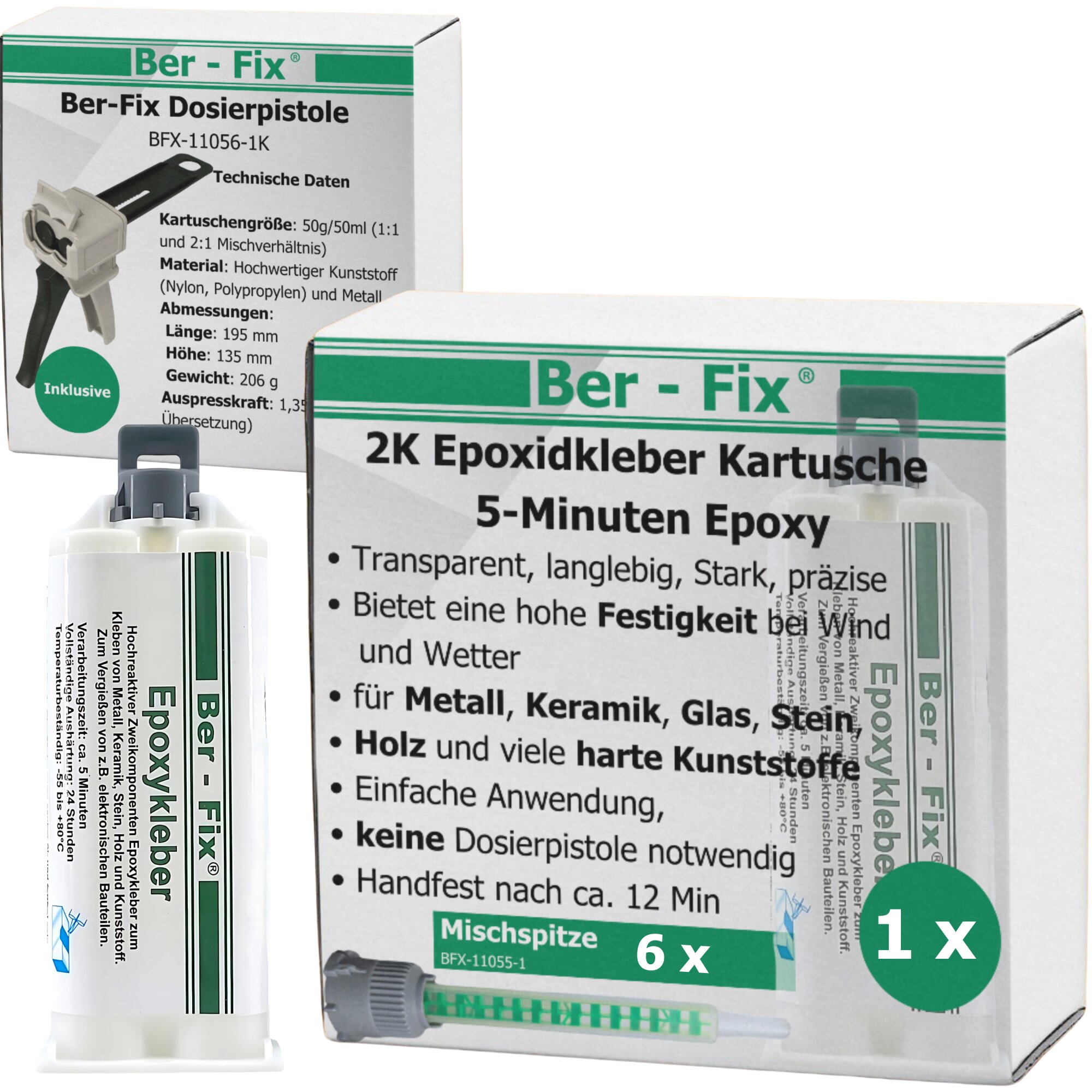 Ber-Fix® Epoxykleber 50g 5 Min. + 5 Extra Spitzen +...