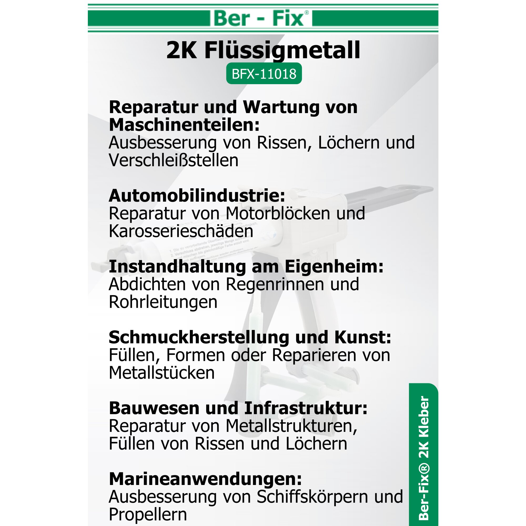 Ber-Fix® Flüssigmetall 50g – 2K Metallkleber bis 120°C | Für Dosierpistole, Reparaturen & Hochfeste Anwendungen