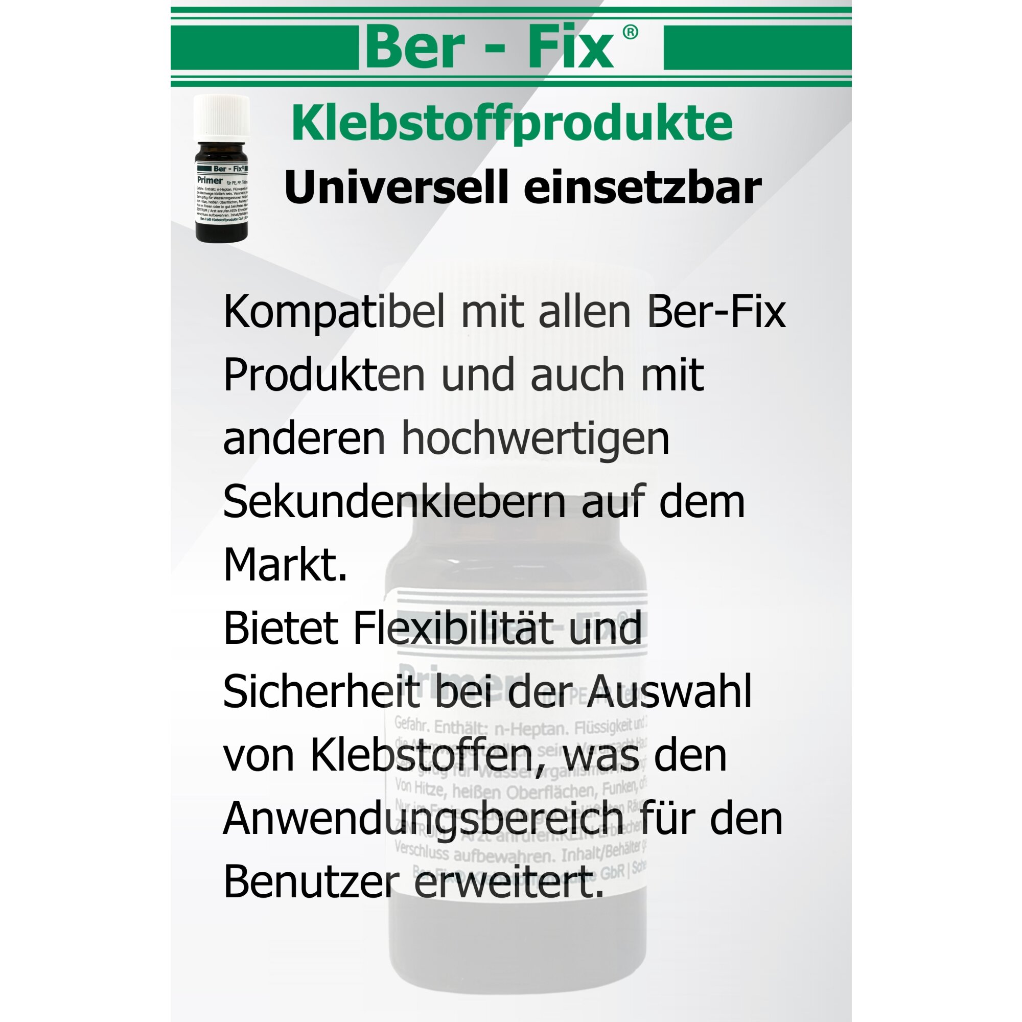 Ber-Fix® Primer für PE, PP, Silikon & Teflon – Haftvermittler für schwer zu klebende Materialien | Optimale Vorbereitung für starke Verklebungen