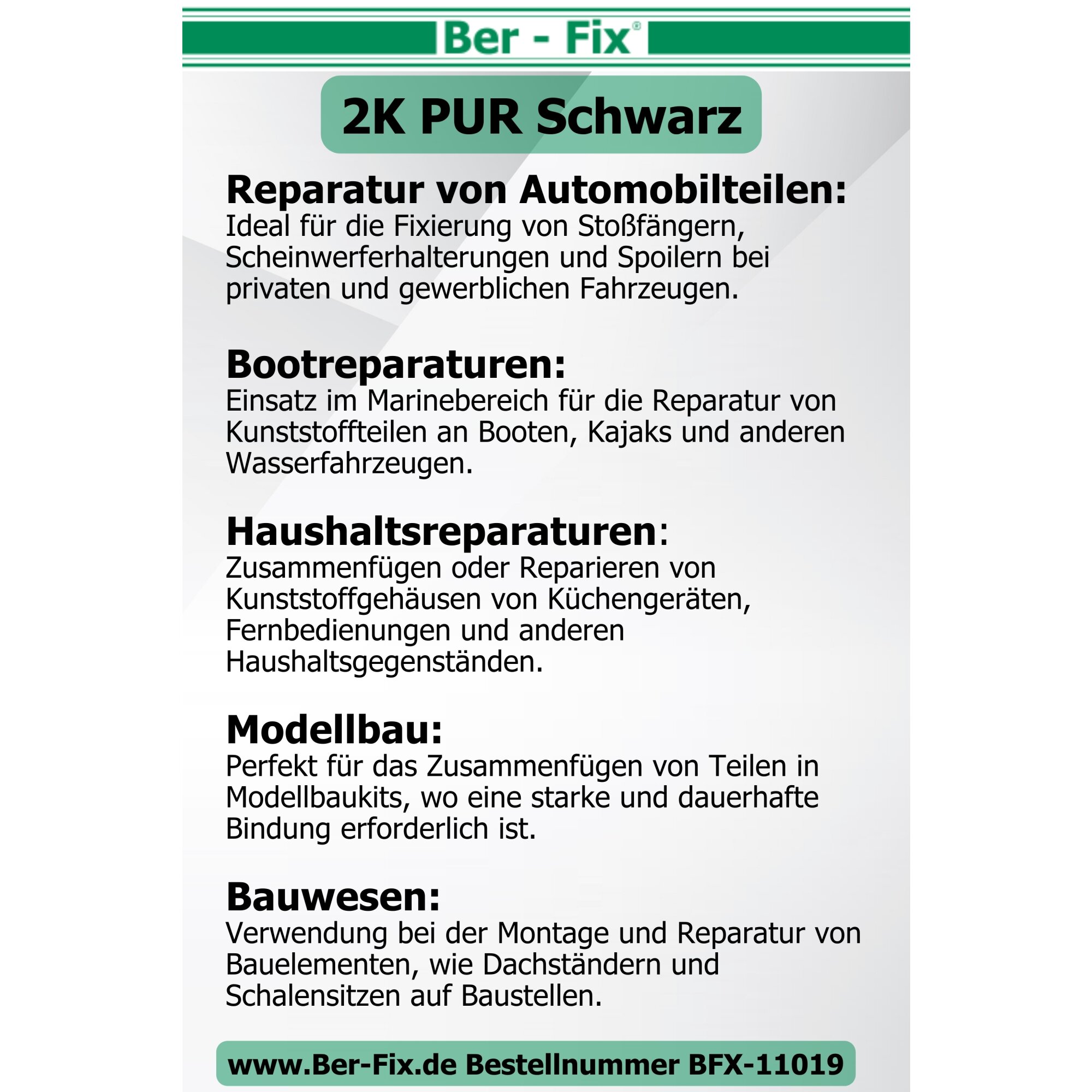 Ber-Fix® 2K-PUR Kleber 25g Schwarz – Hochviskoser Polyurethankleber (60 Sekunden) für Kunststoff | Präzise Dosierung, Stark & Vielseitig