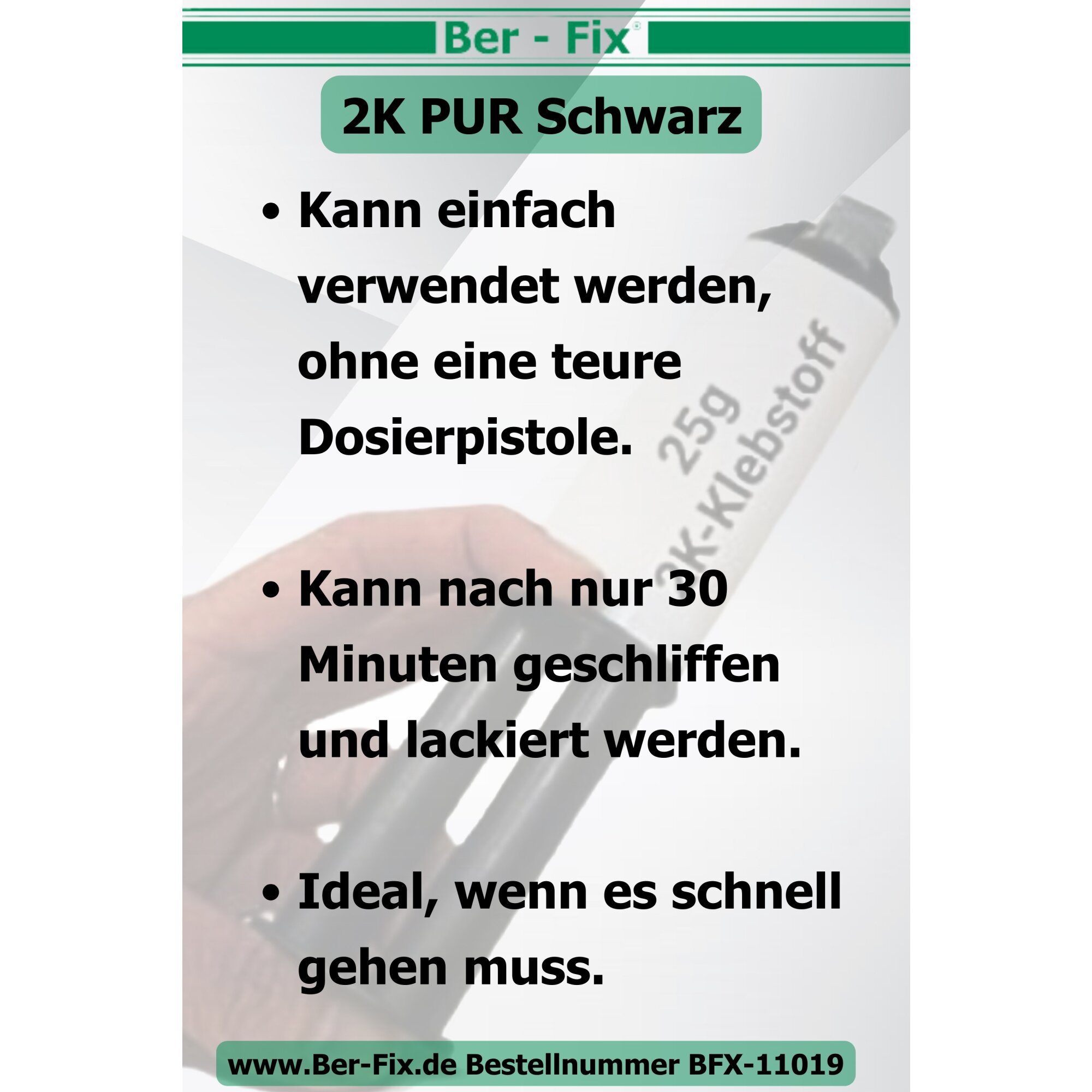 Ber-Fix® 2K-PUR Kleber 25g Schwarz – Hochviskoser Polyurethankleber (60 Sekunden) für Kunststoff | Präzise Dosierung, Stark & Vielseitig