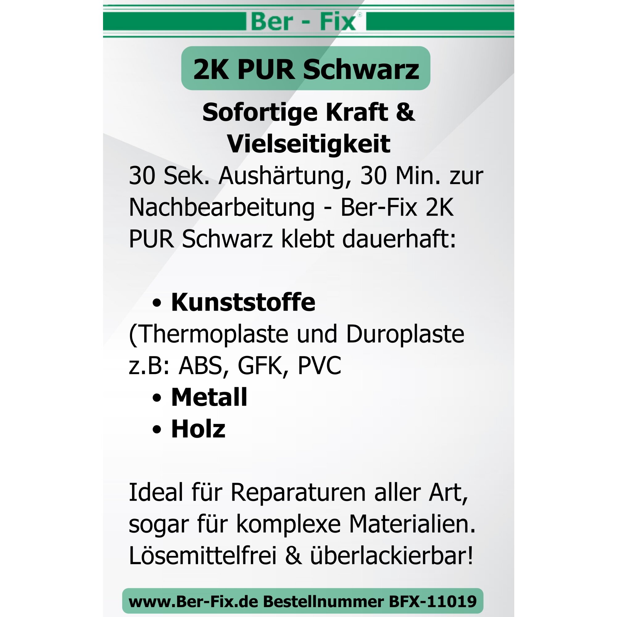 Ber-Fix® 2K-PUR Kleber 25g Schwarz – Hochviskoser Polyurethankleber (60 Sekunden) für Kunststoff | Präzise Dosierung, Stark & Vielseitig