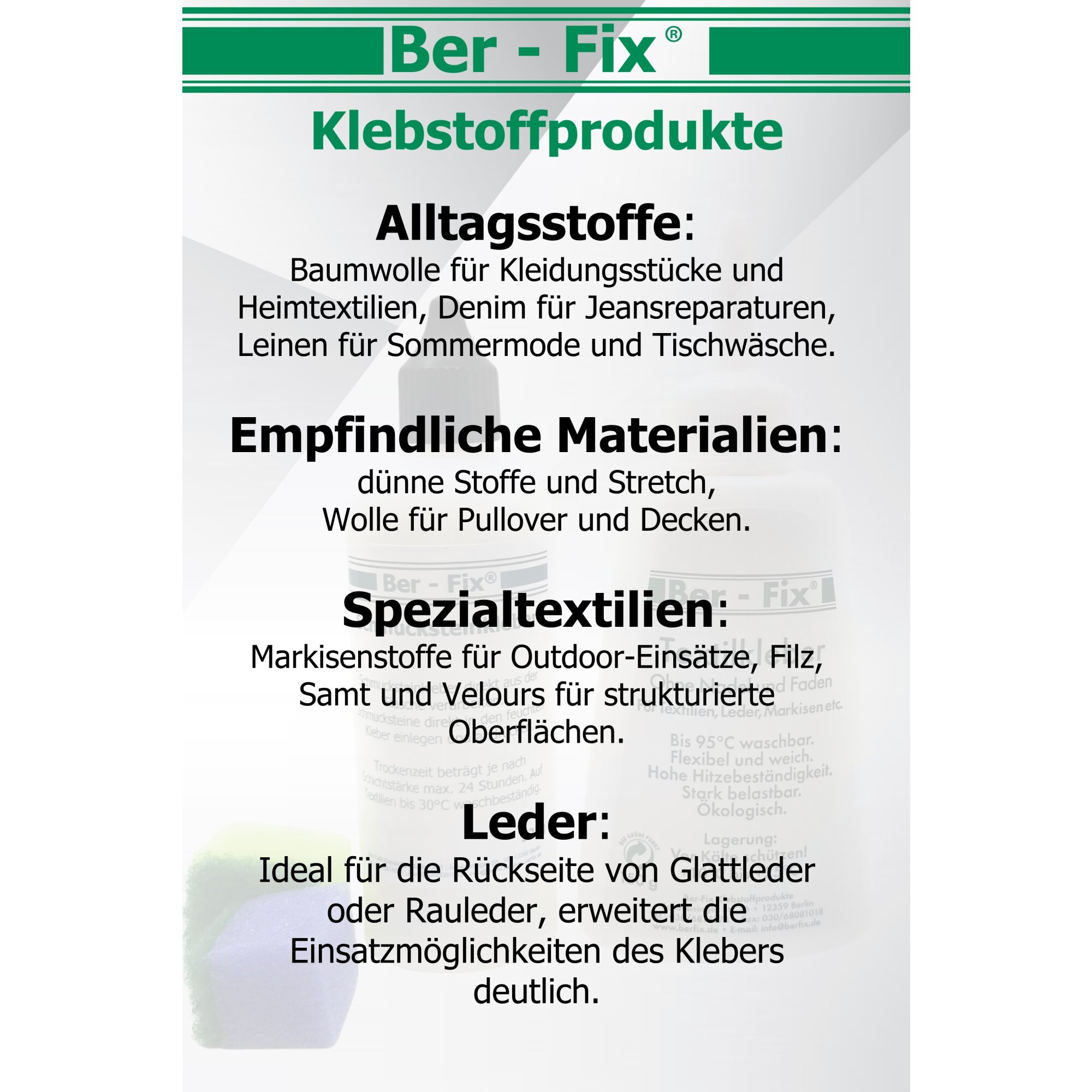 Ber-Fix® Textil-Designer- Set KLEIN: 40g Textilkleber + 30g Schmucksteinkleber