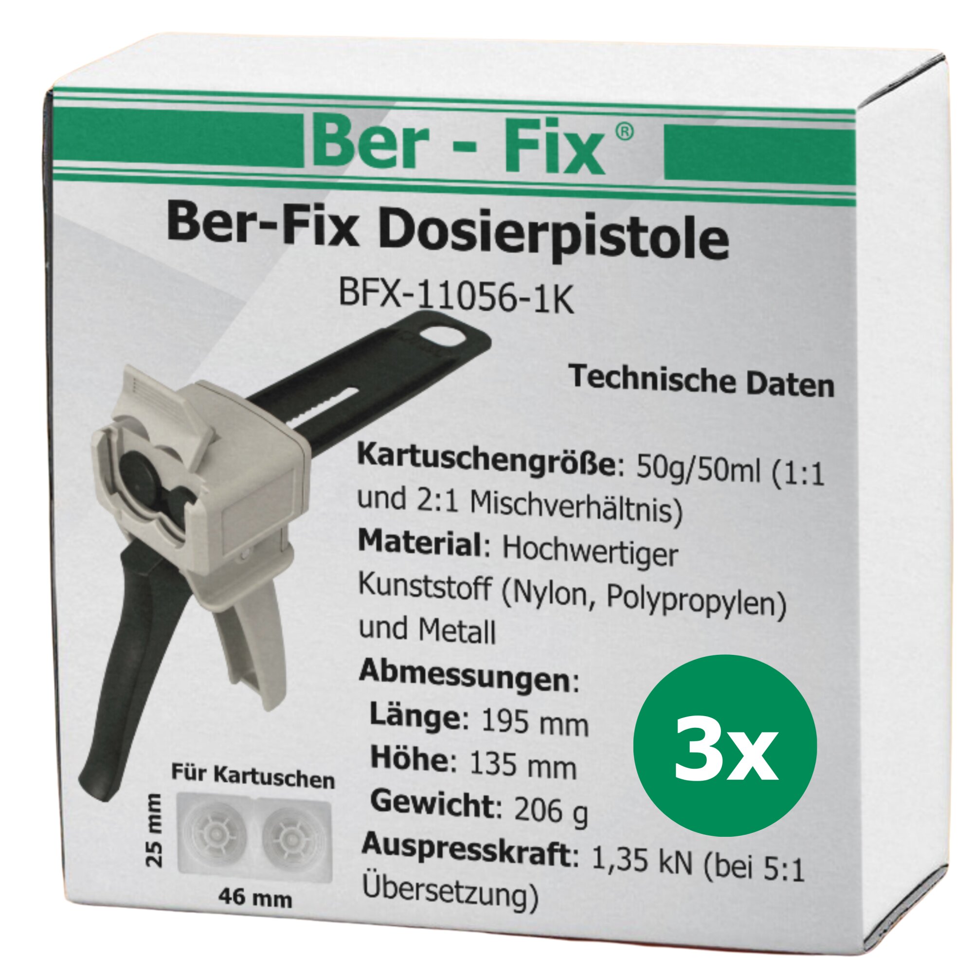 Ber-Fix® Pistole 1:1 Kunststoff Basis Paket grau