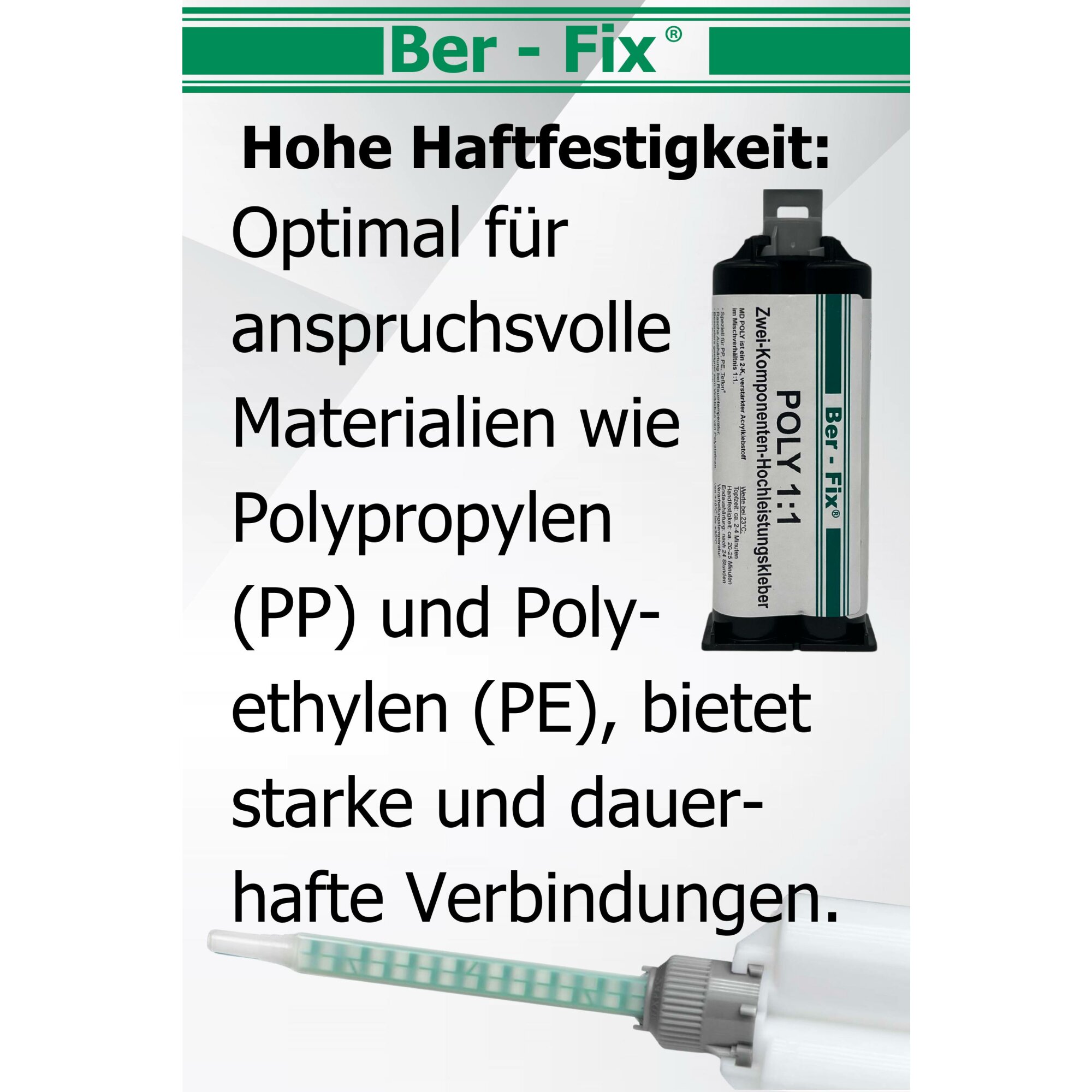 Ber-Fix® 2K Poly 1:1 Kleber 50g – Hochleistungs-Kleber für PE & PP Kunststoff | Für Dosierpistole, Stark & Zuverlässig