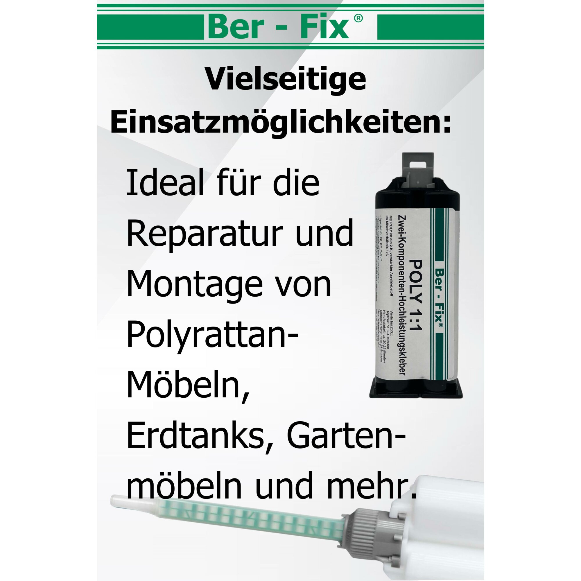 Ber-Fix® 2K Poly 1:1 Kleber 50g – Hochleistungs-Kleber für PE & PP Kunststoff | Für Dosierpistole, Stark & Zuverlässig