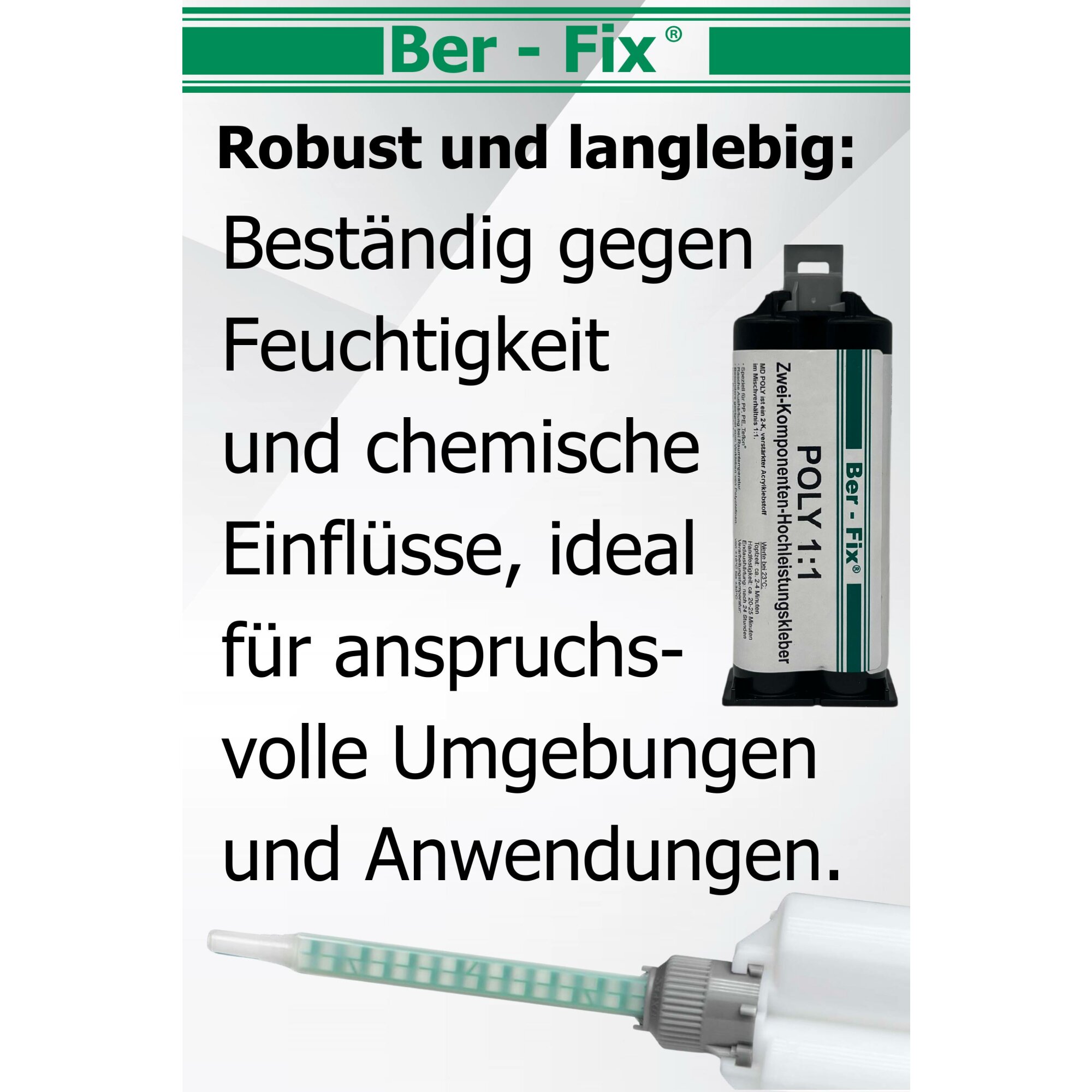 Ber-Fix® 2K Poly 1:1 Kleber 50g – Hochleistungs-Kleber für PE & PP Kunststoff | Für Dosierpistole, Stark & Zuverlässig