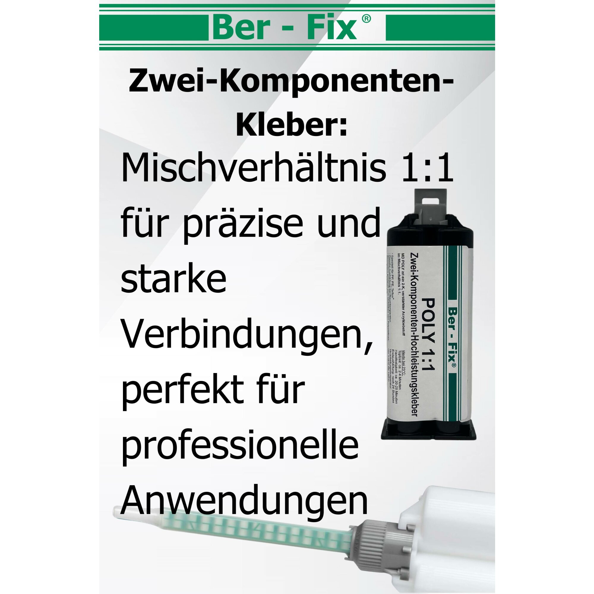 Ber-Fix® 2K Poly 1:1 Kleber 50g – Hochleistungs-Kleber für PE & PP Kunststoff | Für Dosierpistole, Stark & Zuverlässig