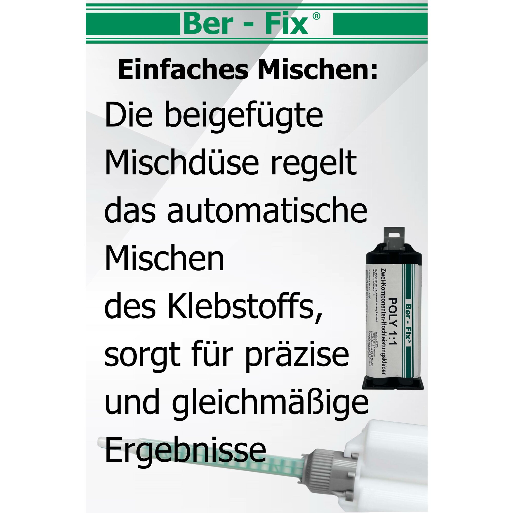 Ber-Fix® 2K Poly 1:1 Kleber 50g – Hochleistungs-Kleber für PE & PP Kunststoff | Für Dosierpistole, Stark & Zuverlässig