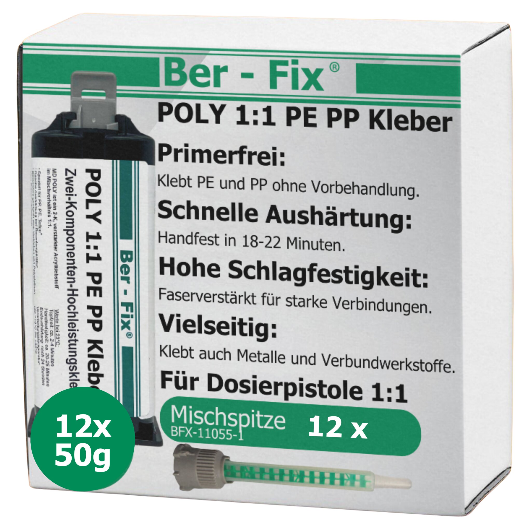 Ber-Fix® 50g Poly 1:1 - PE PP Kleber 12er-Spar-Pack