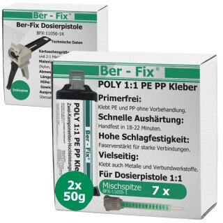 Ber-Fix® 50g Poly 1:1 - PE PP Kleber 2x + 5 Extra Spitzen + Pistole