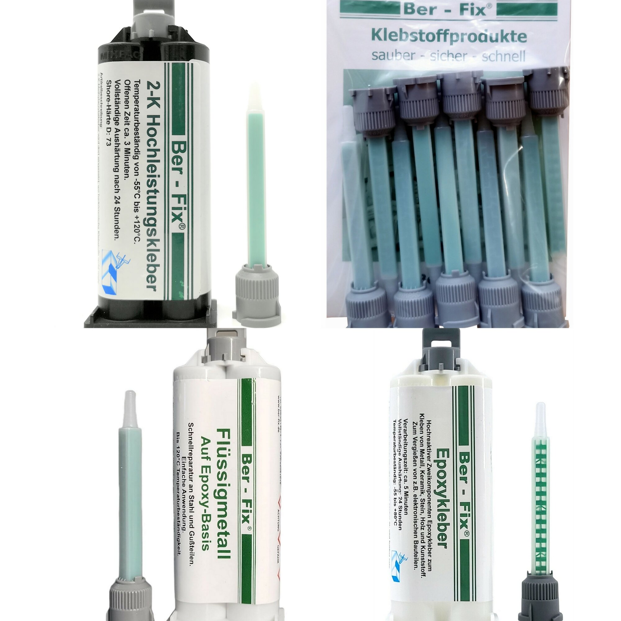 Ber-Fix® 2K Kleber Test-Set – 3x 50g für Dosierpistole | Hochleistungskleber, Epoxykleber & Flüssigmetall | Präzise & Vielseitig