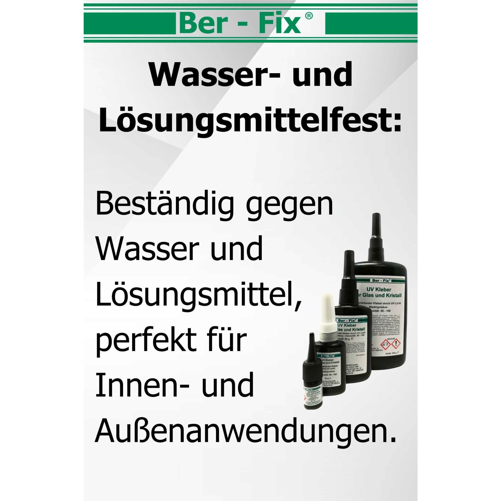 Ber-Fix® UV-Kleber für Glas – Niedrigviskos 50-100 – Glasklarer Spezialkleber für feine & präzise Verbindungen