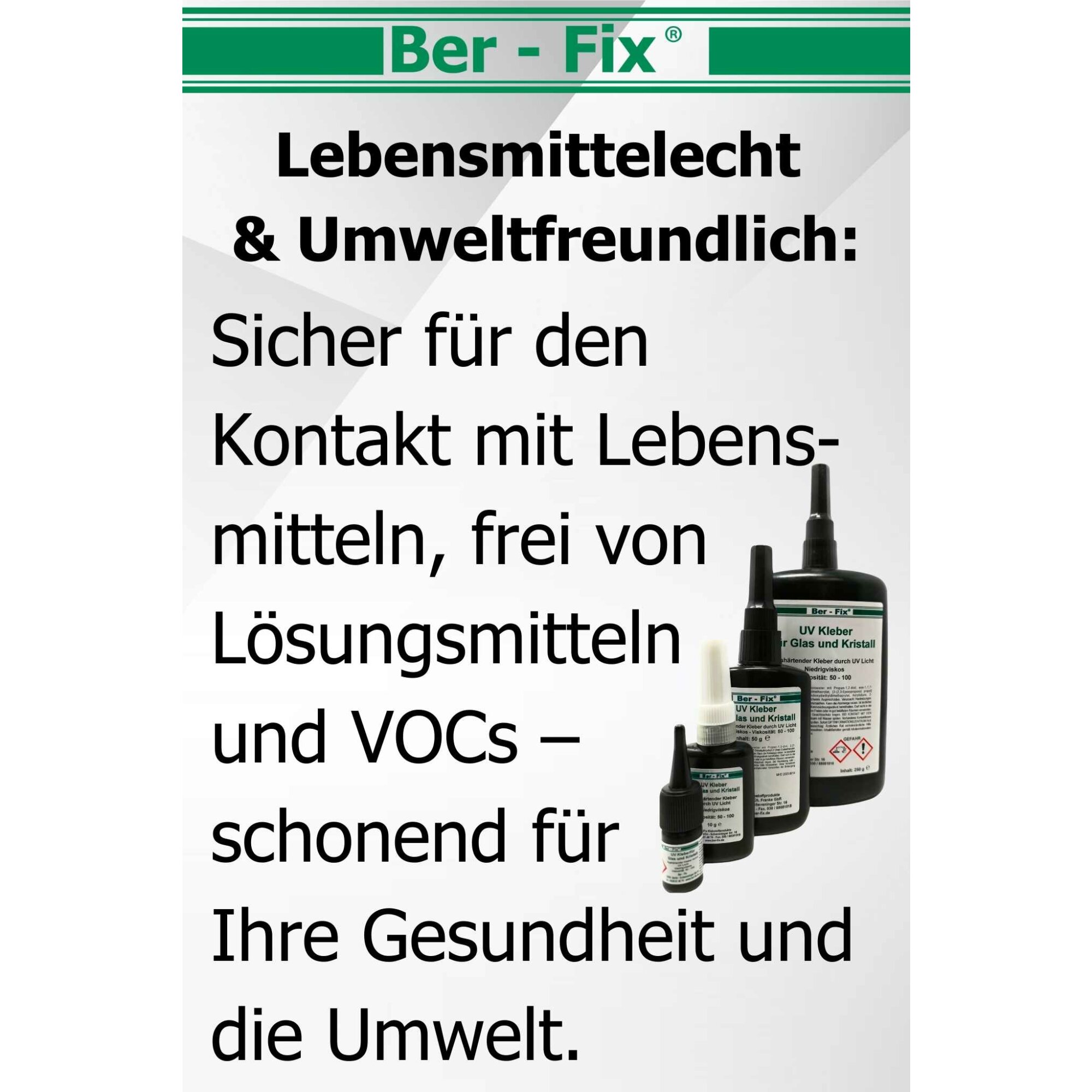 Ber-Fix® UV-Kleber für Glas – Niedrigviskos 50-100 – Glasklarer Spezialkleber für feine & präzise Verbindungen