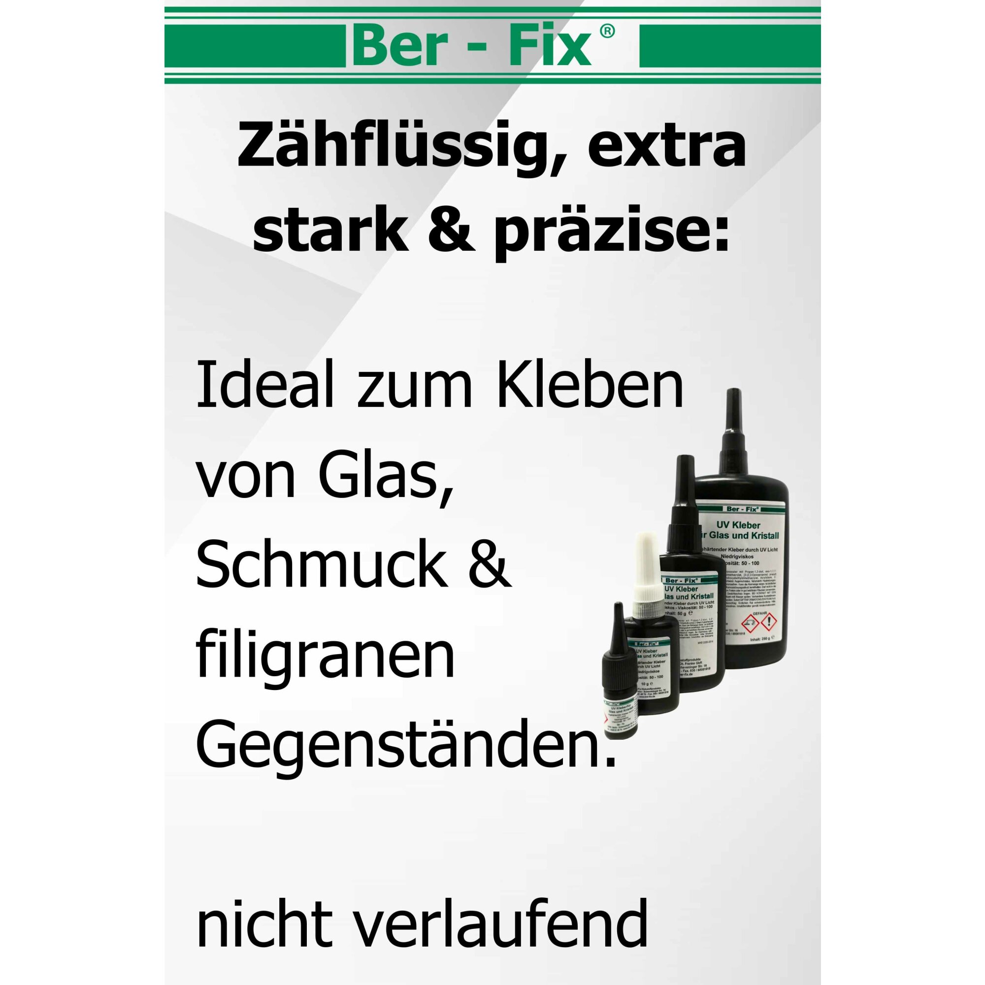 Ber-Fix® UV-Kleber für Glas – Hochviskoses Gel 2500-5000 – Spaltfüllender Spezialkleber für starke & unsichtbare Verbindungen